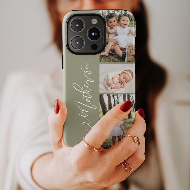 Coques Case-Mate iPhone Meilleure Mère Script Collage de photos de la fête (Best Mother Ever Script Mother's Day Photo Collage Case-Mate iPhone Case)