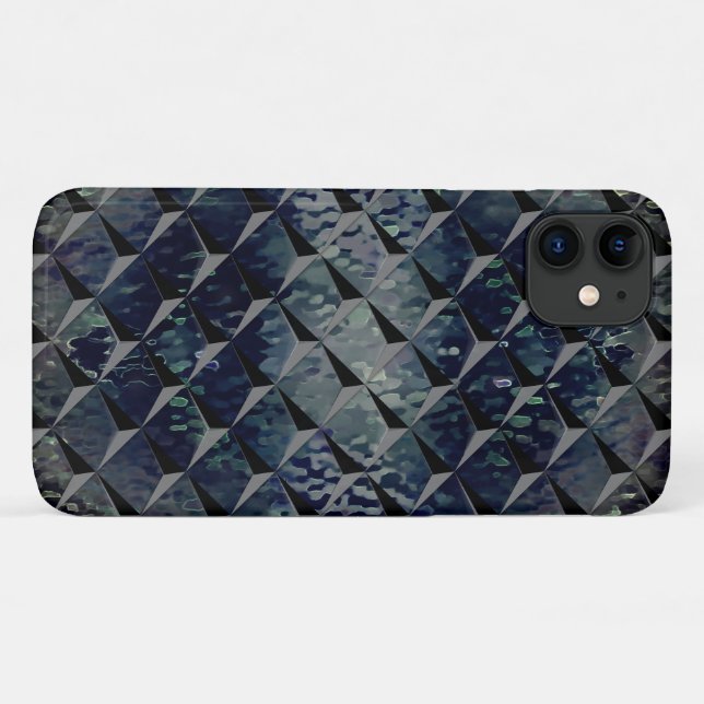 Coques Case-Mate iPhone Mélange de carrés 3D avec un "verre fumé" vert fon (Dos (Horizontal))
