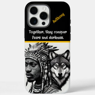 Coque iPhone 16 Pro Max Mélange de portrait de l'esprit humain-loup