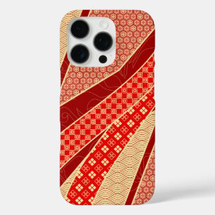 Coque iPhone 16 Pro Mélange de ruban Motif Rouge doré