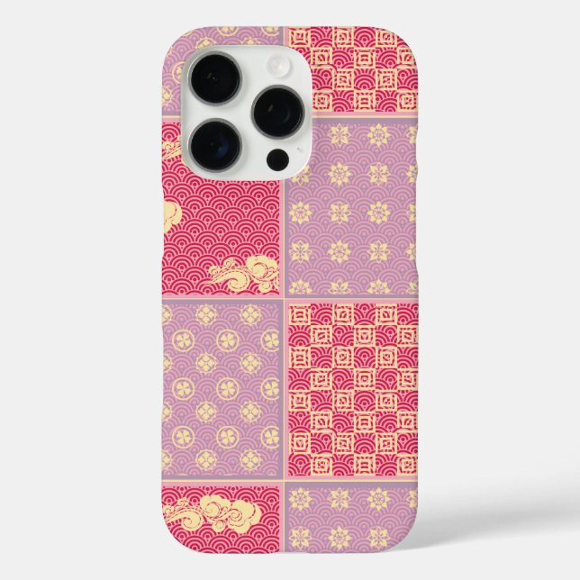 Coques Case-Mate iPhone Mélange Japonais Motif Patchwork Rouge Et Violet (Verso)