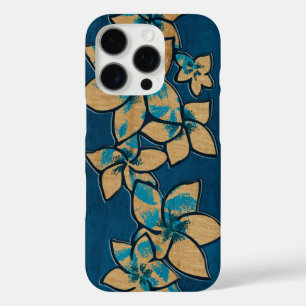 Coque iPhone 16 Pro Melia Hawaii Plumeria Faux Wood Blue