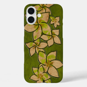 Coque Pour iPhone 16 Plus Melia Hawaii Plumeria Faux Wood Green