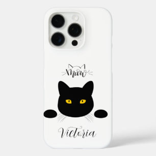 Coque iPhone 16 Pro Meow Black Cat Golden Eyes personnalisable