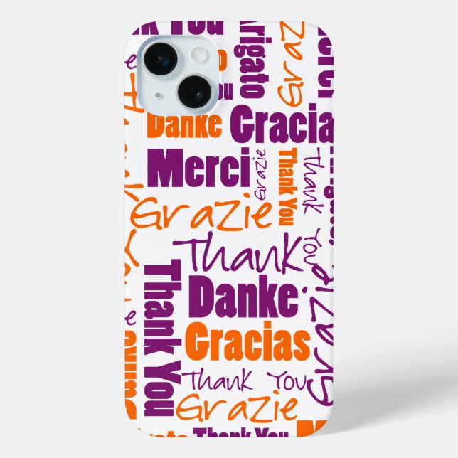 Coques Case-Mate iPhone Merci de typographie multilingue violet orange (Verso)