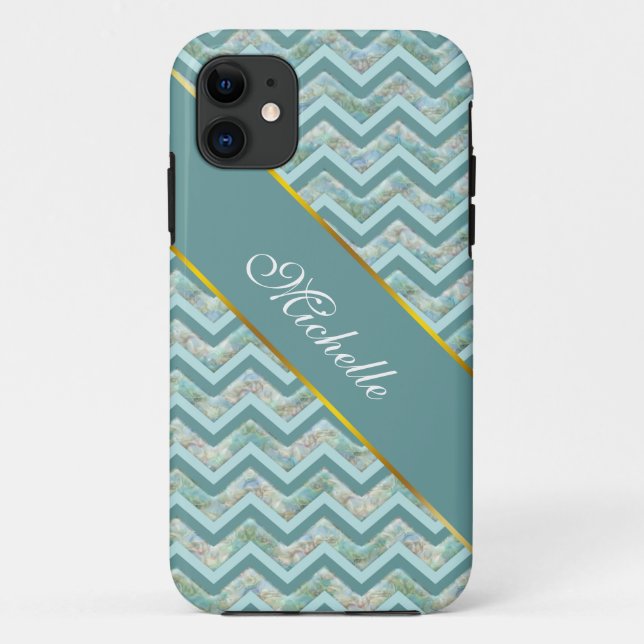 Coques Case-Mate iPhone Mère de Pearl Turquoise ZigZag (Dos)