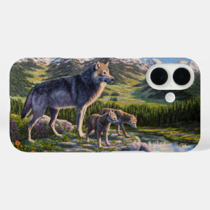 Coque Pour iPhone 16 Mère Wolf & Pups Mountain River Valley