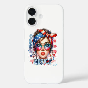 Coque Pour iPhone 16 MERICA' Girl - Retro Patriotic USA Drapeau Bandana