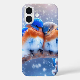 Coque Pour iPhone 16 Merlesbleus de l'Est se blottissant sur une branch