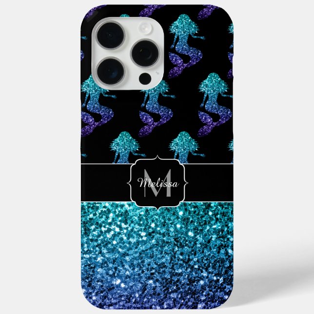 Coques Case-Mate iPhone Mermaid aqua bleu ombre motif Monogramme (Verso)