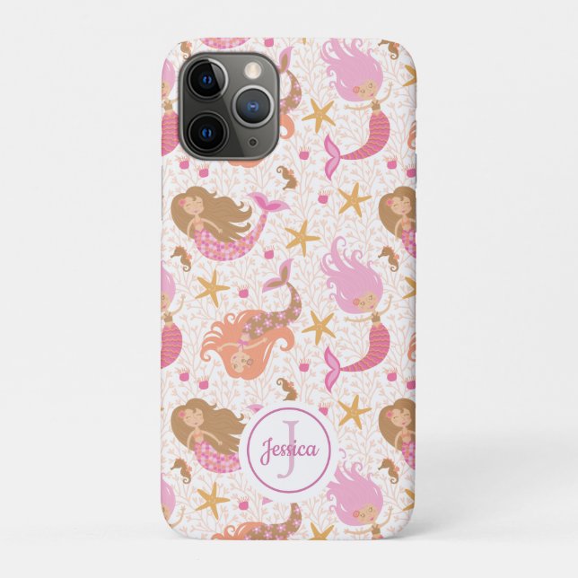 Coques Case-Mate iPhone Mermaid mignon rose fille Monogramme (Dos)