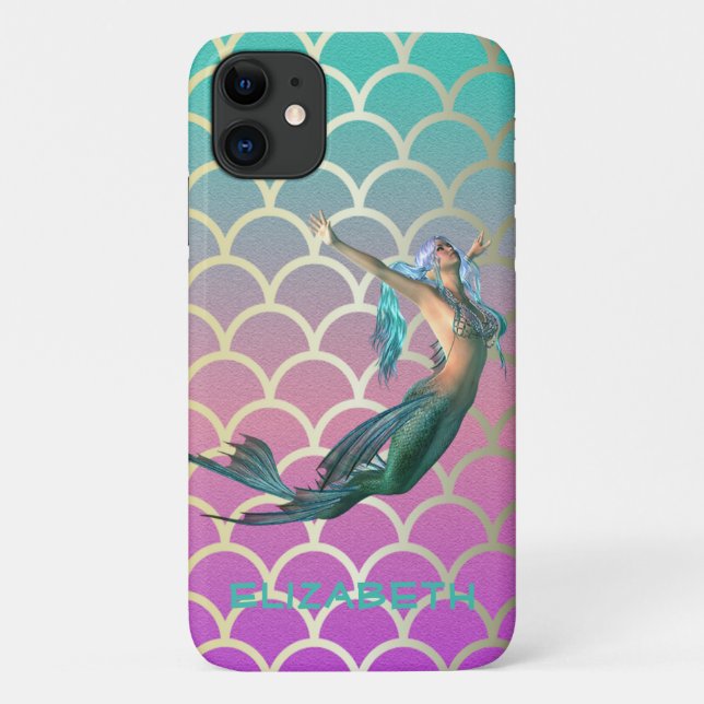 Coques Case-Mate iPhone Mermaid On ombre Mermaid Tail Scales (Dos)