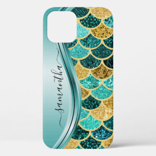 Case-Mate iPhone Case Mermaid Scales Aqua Nom manuscrit Or