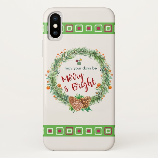Coques Case-Mate iPhone Merry & Bright Christmas Wreath (Dos)