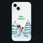 Coque Case-Mate iPhone Merry Christmas! Snowman with Cat and Puppy<br><div class="desc">Merry Christmas! Snowman with Cat and Puppy - little Dog ~~~ colored pencil drawing by Krisi ArtKSZP ~~~ Store Category >>> Merry Christmas for Kids >>> Snowman with Cat and Puppy</div>