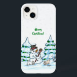 Coque Case-Mate iPhone Merry Christmas! Snowman with Cat and Puppy<br><div class="desc">Merry Christmas! Snowman with Cat and Puppy - little Dog ~~~ colored pencil drawing by Krisi ArtKSZP ~~~ Store Category >>> Merry Christmas for Kids >>> Snowman with Cat and Puppy</div>