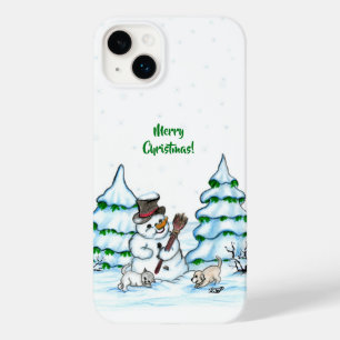 Coque Case-Mate iPhone Merry Christmas! Snowman with Cat and Puppy