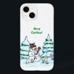 Coque Case-Mate iPhone Merry Christmas! Snowman with Cat and Puppy<br><div class="desc">Merry Christmas! Snowman with Cat and Puppy - little Dog ~~~ colored pencil drawing by Krisi ArtKSZP ~~~ Store Category >>> Merry Christmas for Kids >>> Snowman with Cat and Puppy</div>