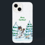 Coque Case-Mate iPhone Merry Christmas! Snowman with Cat and Puppy<br><div class="desc">Merry Christmas! Snowman with Cat and Puppy - little Dog ~~~ colored pencil drawing by Krisi ArtKSZP ~~~ Store Category >>> Merry Christmas for Kids >>> Snowman with Cat and Puppy</div>
