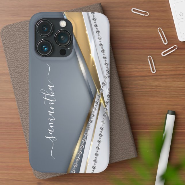 Coques Case-Mate iPhone Métal 3-D look Calligraphie Or Monogramme Diamant (Créateur téléchargé)