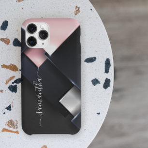 Case-Mate iPhone Case Métal 3-D Monogramme rose Carrés noirs