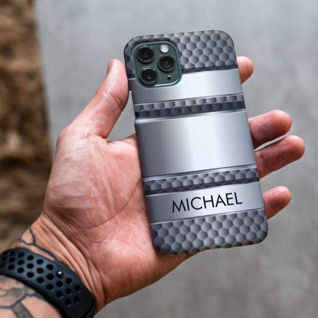 Coques Case-Mate iPhone Métal 3D look Argent acier Monogramme (Créateur téléchargé)