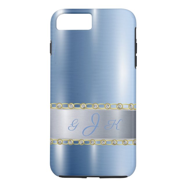 Coques Case-Mate iPhone Métal Bleu, Rhinestones Personnalisés (Dos)