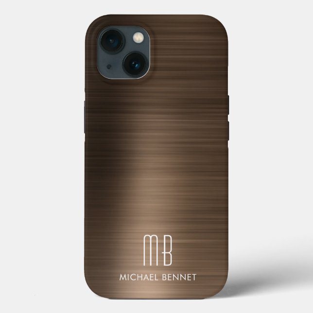 Coques Case-Mate iPhone Métal brossé bronze marron Monogramme  (Verso)