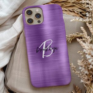 Coque Case-Mate iPhone Métal brossé violet noir noir Monogramme blanc
