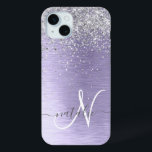 Coque Case-Mate iPhone Métal brossé violet Parties scintillant d'argent N<br><div class="desc">Personnalisez facilement ce design branché de boîtier de téléphone chic avec une jolie parties scintillant brillante en argent sur un arrière - plan métallique brossé violet.</div>