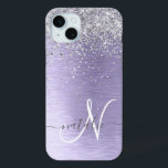 Coque Case-Mate iPhone Métal brossé violet Parties scintillant d'argent N<br><div class="desc">Personnalisez facilement ce design branché de boîtier de téléphone chic avec une jolie parties scintillant brillante en argent sur un arrière - plan métallique brossé violet.</div>