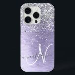 Coque Case-Mate iPhone Métal brossé violet Parties scintillant d'argent N<br><div class="desc">Personnalisez facilement ce design branché de boîtier de téléphone chic avec une jolie parties scintillant brillante en argent sur un arrière - plan métallique brossé violet.</div>