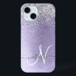 Coque Case-Mate iPhone Métal brossé violet Parties scintillant d'argent N<br><div class="desc">Personnalisez facilement ce design branché de boîtier de téléphone chic avec une jolie parties scintillant brillante en argent sur un arrière - plan métallique brossé violet.</div>