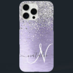 Coque iPhone 16 Pro Max Métal brossé violet Parties scintillant d'argent N<br><div class="desc">Personnalisez facilement ce design branché de boîtier de téléphone chic avec une jolie parties scintillant brillante en argent sur un arrière - plan métallique brossé violet.</div>