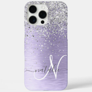 Coque iPhone 16 Pro Max Métal brossé violet Parties scintillant d'argent N