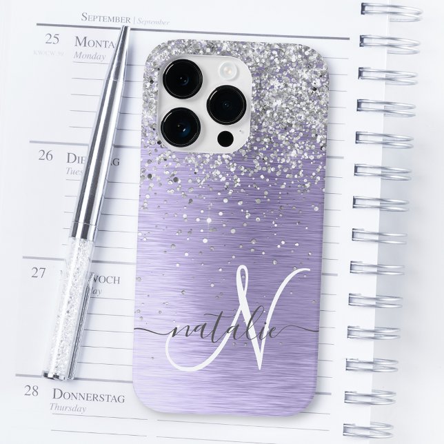 Coques Case-Mate iPhone Métal brossé violet Parties scintillant d'argent N (Créateur téléchargé)