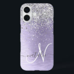 Coque Pour iPhone 16 Métal brossé violet Parties scintillant d'argent N<br><div class="desc">Personnalisez facilement ce design branché de boîtier de téléphone chic avec une jolie parties scintillant brillante en argent sur un arrière - plan métallique brossé violet.</div>