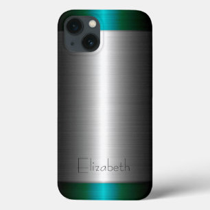 iPhone 13 Case Métal en acier inoxydable argenté et vert