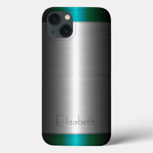 iPhone 13 Case Métal en acier inoxydable argenté et vert