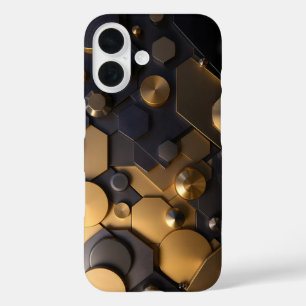 Coque Pour iPhone 16 Métal géométrique Abstrait Mur Art - Or et Bl