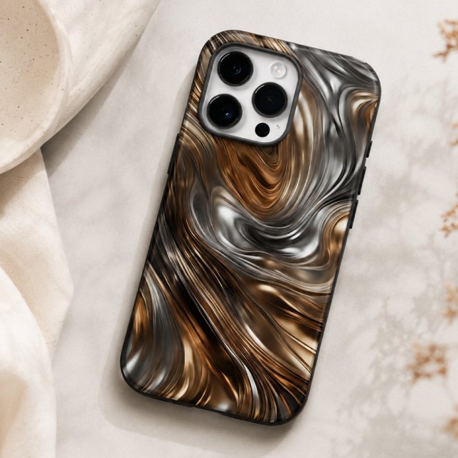 Coques Case-Mate iPhone Métal liquide Luxe : Argent et Or Abstraits (Créateur téléchargé)