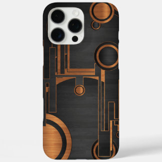 Coque iPhone 16 Pro Max métal noir avec cercles en bois