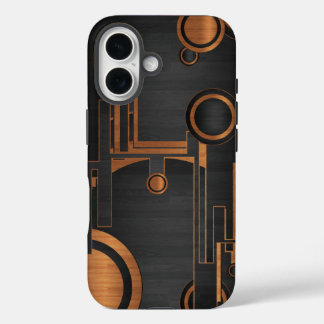 Coque Pour iPhone 16 métal noir avec cercles en bois