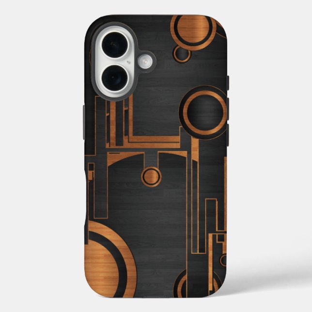 Coques Case-Mate iPhone métal noir avec cercles en bois (Verso)