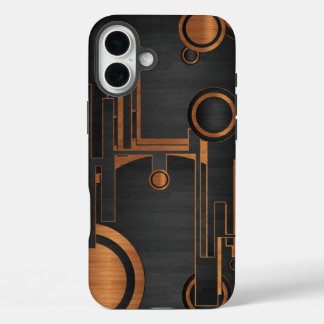 Coque Pour iPhone 16 Plus métal noir avec cercles en bois