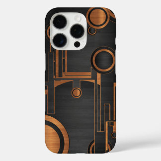 Coque iPhone 16 Pro métal noir avec cercles en bois