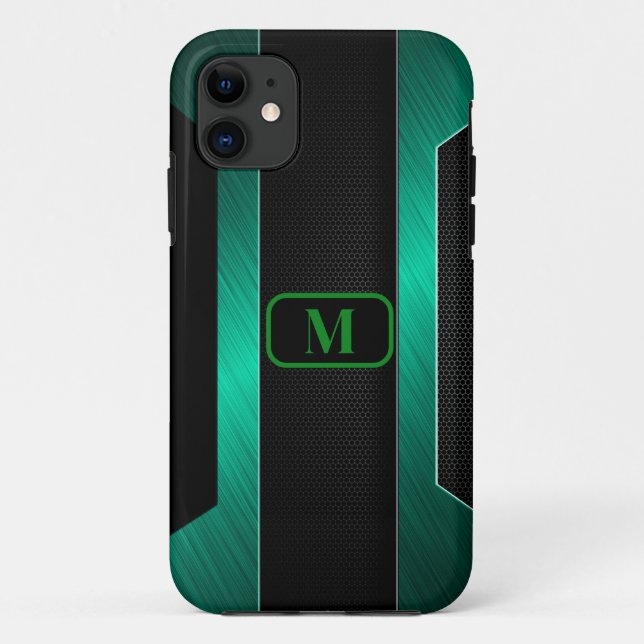 Coques Case-Mate iPhone Métal vert lisse monogramme (Dos)