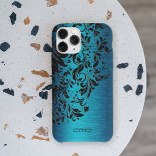 Coque Case-Mate iPhone Métallique Turquoise Brossé en aluminium noir dent