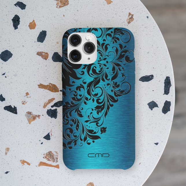 Coques Case-Mate iPhone Métallique Turquoise Brossé en aluminium noir dent (Créateur téléchargé)