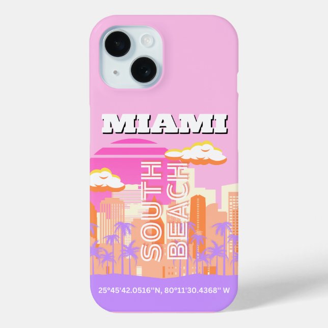 Coques Case-Mate iPhone Miami Beach, Miami Travel Art, Preppy Room, Rose (Verso)